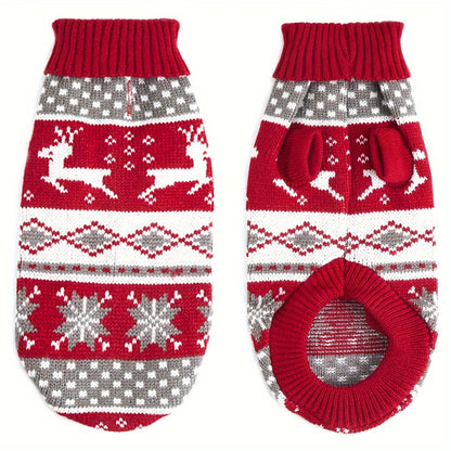 Belro knitted Christmas sweater for small dogs, cozy holiday pet clothing with festive red and white pattern, perfect for small pets.