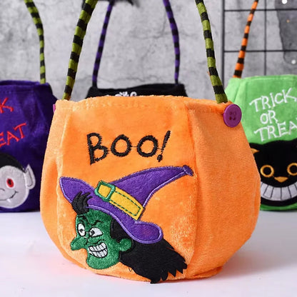 Belro pumpkin-shaped Halloween treat bag for kids, made of durable fabric, perfect for storing candies during Halloween festivities.