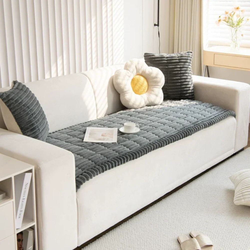 Belro Ultra Plush Sofa Bedding Couch Slipcover in soft, plush fabric, shown draped over a sofa for a cozy home decor look.