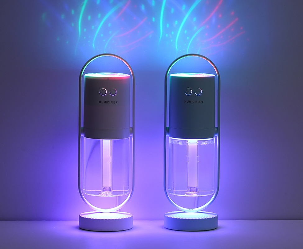 Belro Magic Shadow USB Air Humidifier emitting mist, compact design, and sleek appearance for health and beauty use.
