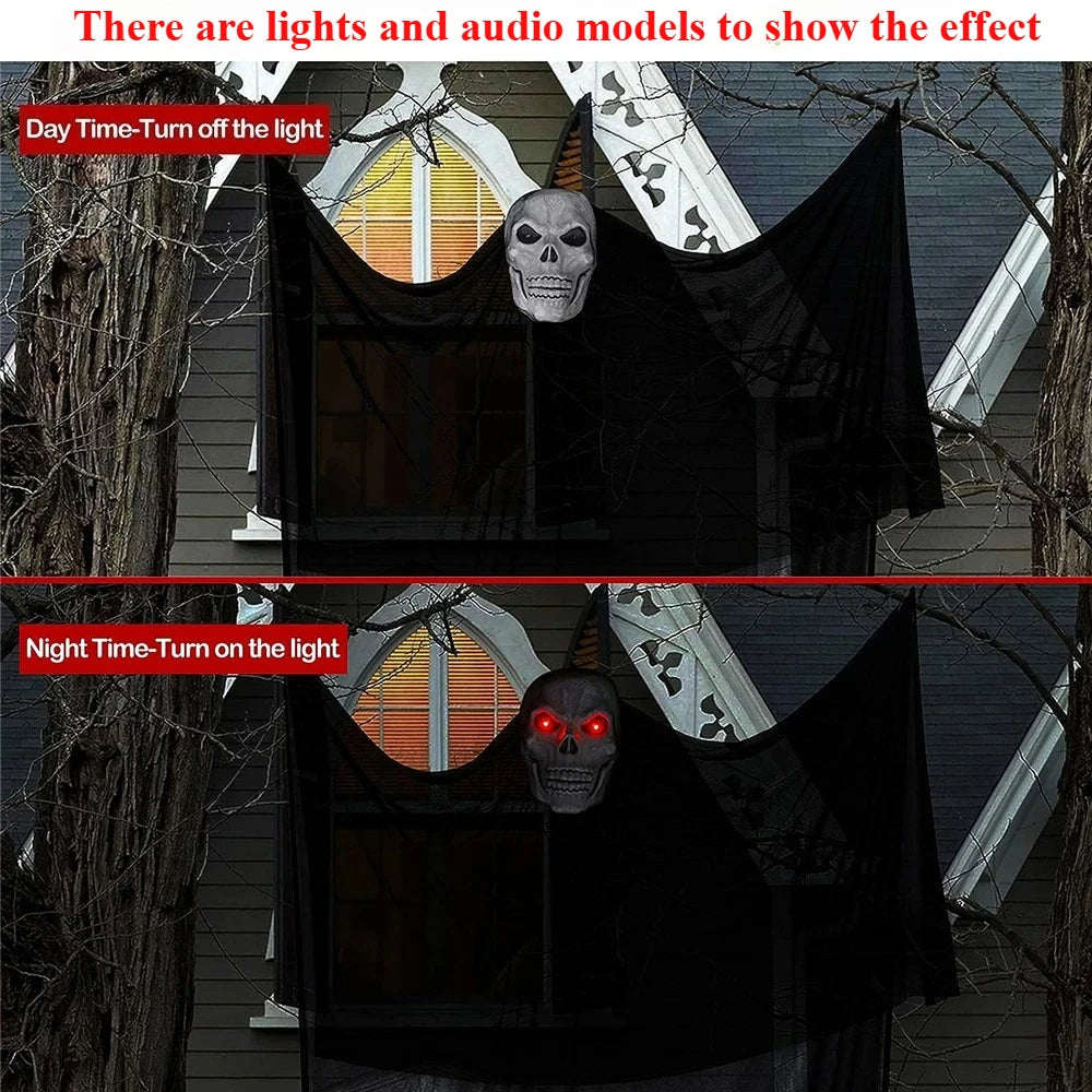 Belro outdoor Halloween ghost decoration with skeleton mask, spooky costume for Halloween outdoor display.