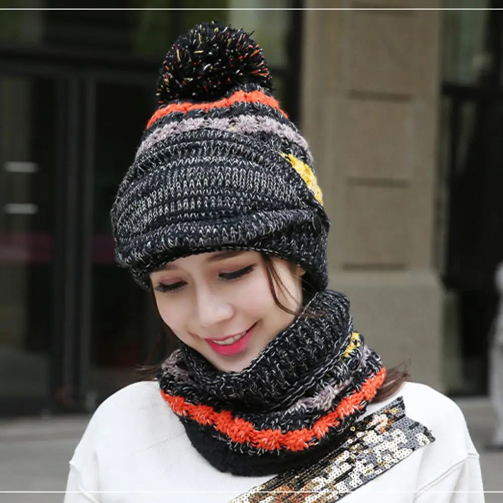 Belro cozy knitted hat and scarf set with velvet lining, winter accessories featuring warm, soft knit and stylish design.