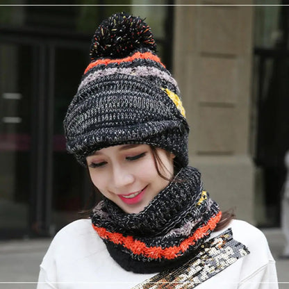 Belro cozy knitted hat and scarf set with velvet lining, winter accessories featuring warm, soft knit and stylish design.