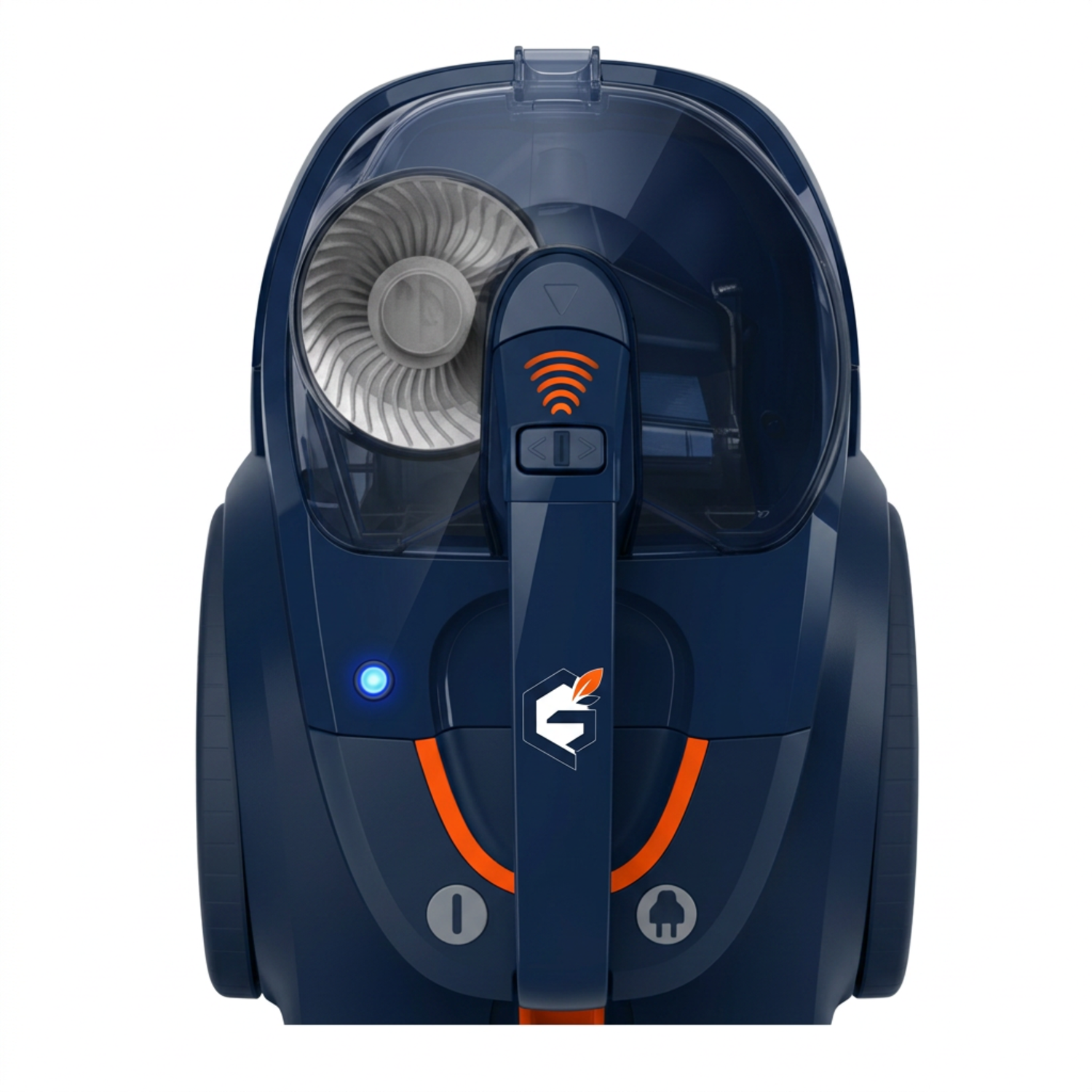 Red and black GETDECO PowerClean X1 bagless vacuum cleaner with a sleek design and adjustable handle, viewed from the back.