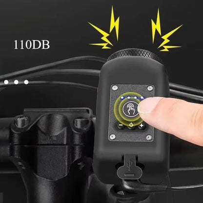 Belro electric bike horn and front light mounted on a bicycle for outdoor use.