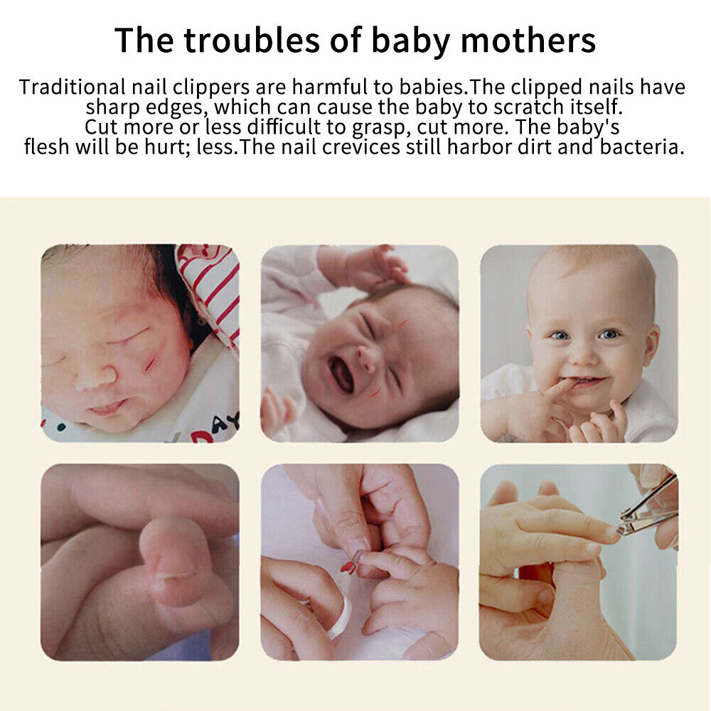Baby Nail Trimmer with 6 grinding heads for safe, gentle nail grooming for infants and kids by Belro.
