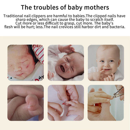 Baby Nail Trimmer with 6 grinding heads for safe, gentle nail grooming for infants and kids by Belro.