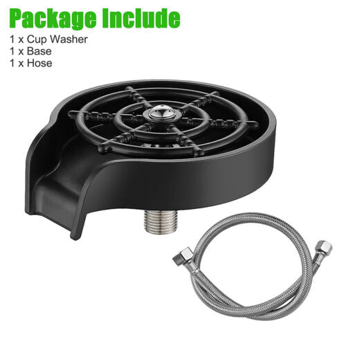 Belro high pressure kitchen sink cup rinser attached to sink, designed for efficient rinsing of cups and glasses.
