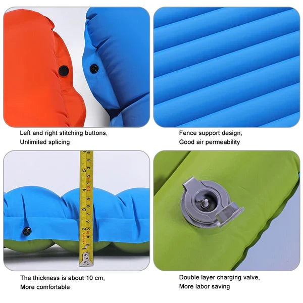 Belro camping inflatable mattress set up outdoors, portable and lightweight for camping trips.