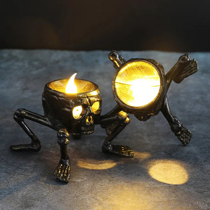 Set of four Belro Halloween flameless tea light candles with flickering orange glow for festive home and garden decor.