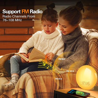 Belro light alarm clock with nature sounds, featuring a sleek design and digital display for gentle wake-up and relaxation.