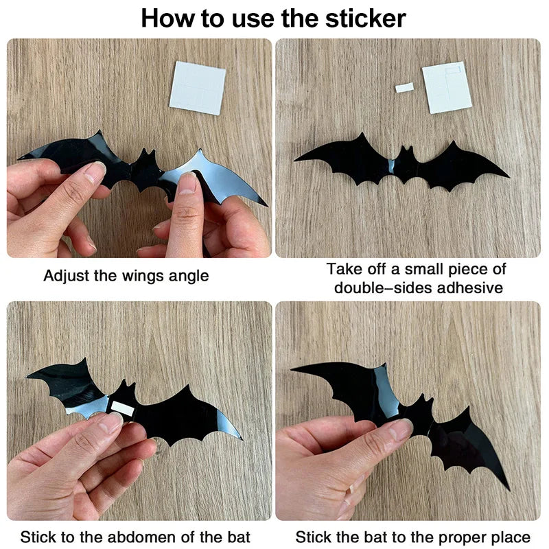 Belro 3D PVC Halloween bats wall stickers designed for home decor, featuring spooky bat shapes perfect for Halloween themed walls.