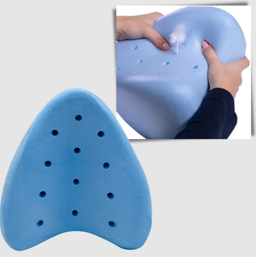 Belro orthopedic knee and leg pillow with memory foam for support and comfort in health and back brace applications.