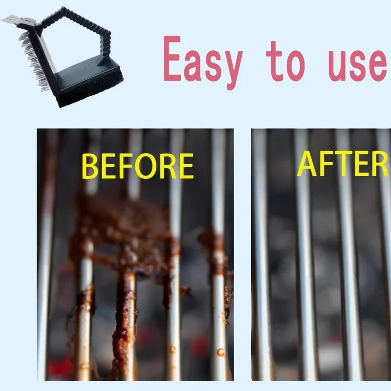 Belro 3 in 1 right angle barbecue grill brush with ergonomic handle for cleaning grill grates in home and garden kitchen.