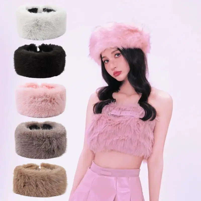 Belro fluffy faux fur headband for women, soft and cozy hair accessory with plush fur detail, perfect for winter wear