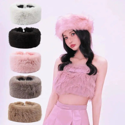 Belro fluffy faux fur headband for women, soft and cozy hair accessory with plush fur detail, perfect for winter wear