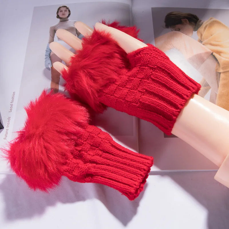 Belro faux fur fingerless winter gloves with hand warmer, soft and warm clothing accessory for cold weather.