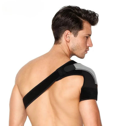 Belro shoulder brace for pain relief, adjustable support for shoulder injury or strain, with padded straps and breathable fabric.