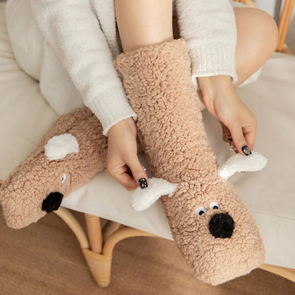 Belro cute dog fuzzy socks winter leg warmers featuring cozy, furry design perfect for cold weather comfort and style.