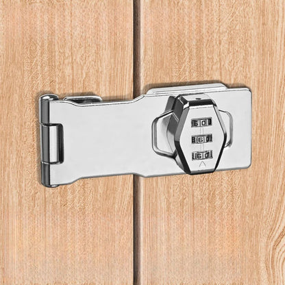 Silver Belro 4-inch secure cabinet lock with 3-digit combination, ideal for outdoor home storage security.