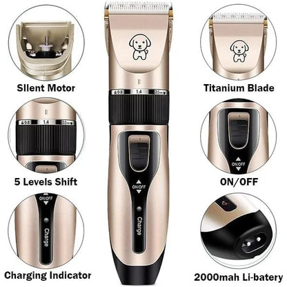 Belro low noise pet grooming clipper with adjustable blades, designed for quiet and efficient pet hair trimming.