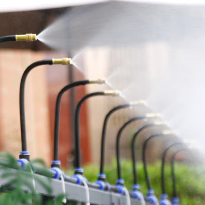 Mivoza garden and balcony irrigation system with 360° spray nozzles for automatic watering, no power needed, outdoor gardening tool