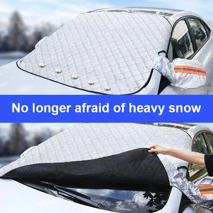 Belro magnetic car anti-snow cover draped over a vehicle, designed to prevent snow accumulation on cars during winter.