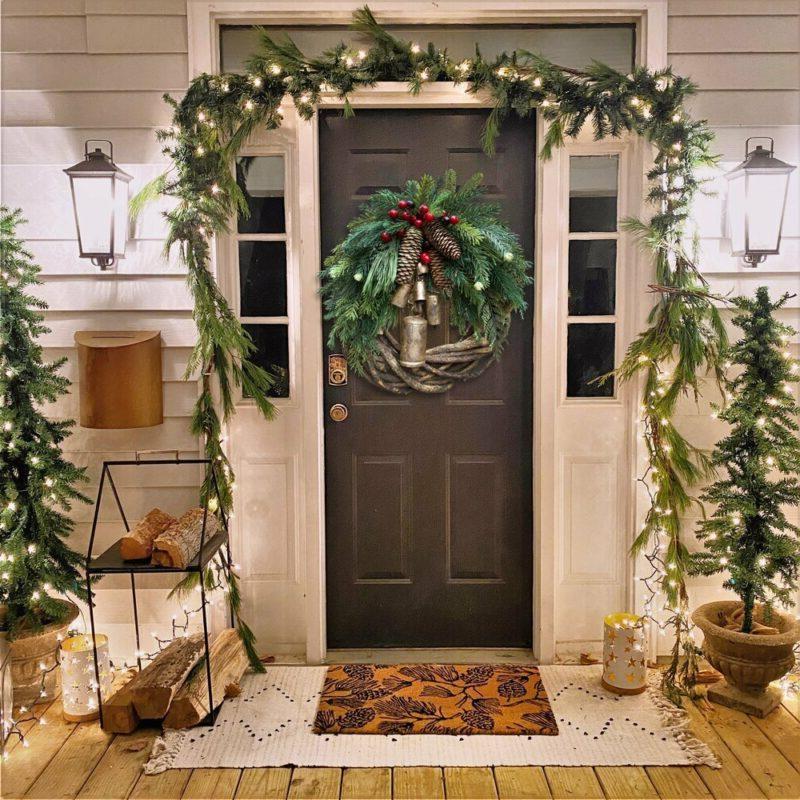 Belro farmhouse Christmas wreath with boho holiday decorations, featuring rustic greenery and festive accents for home decor