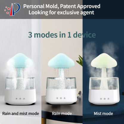 Belro 2-in-1 desk light and humidifier with rain cloud design, aromatherapy diffuser, night light, and mushroom lamp in a sleek modern style