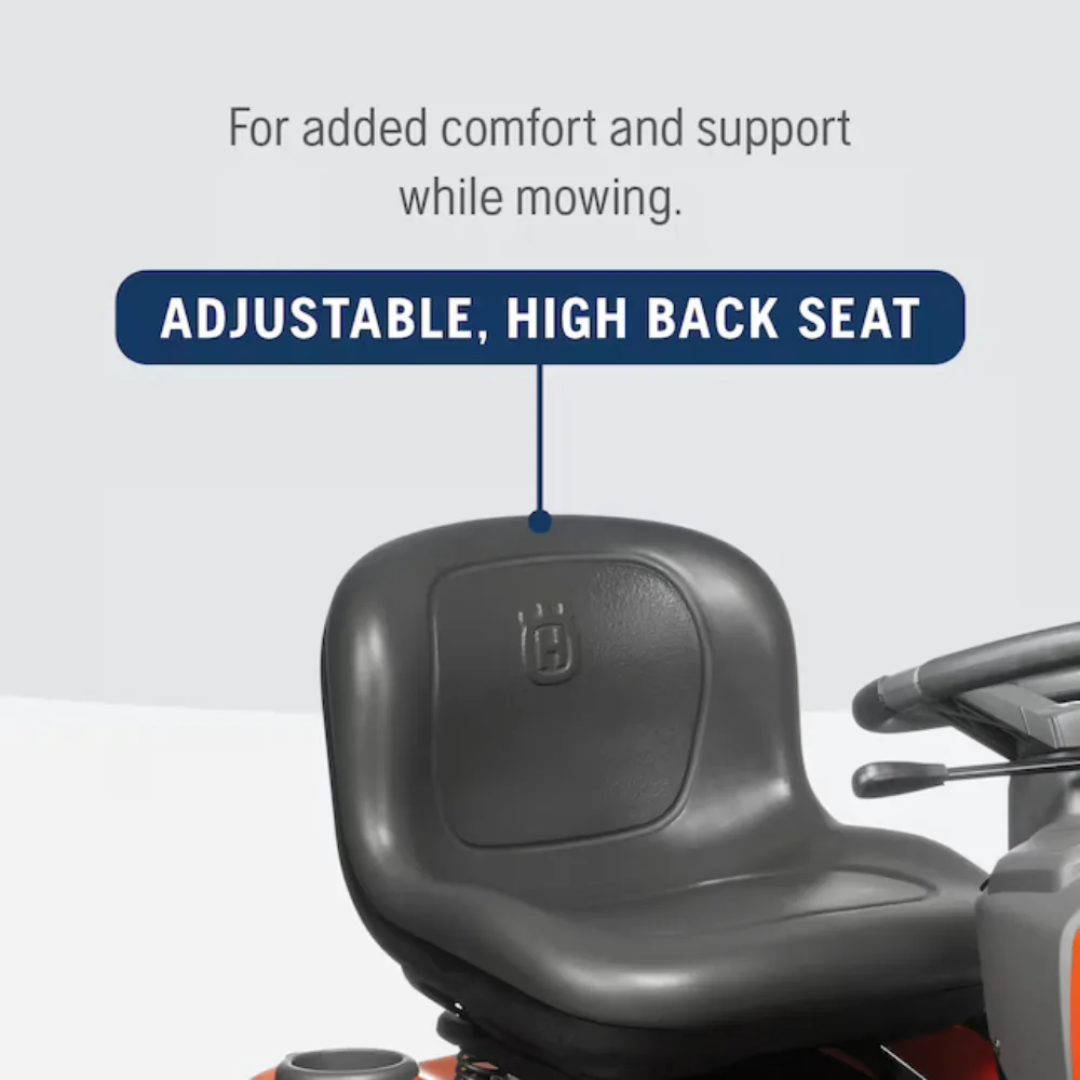 Casavibeo Husqvarna YTH22V46 lawn tractor with 46-inch deck and 724cc engine, showing the mulching capability and cutting deck.