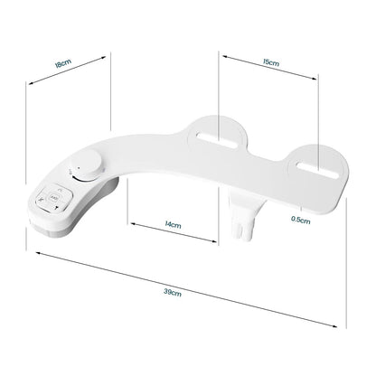 Belro toilet bidet attachment mounted on a bathroom toilet, showcasing adjustable controls and water spray nozzle for hygiene.