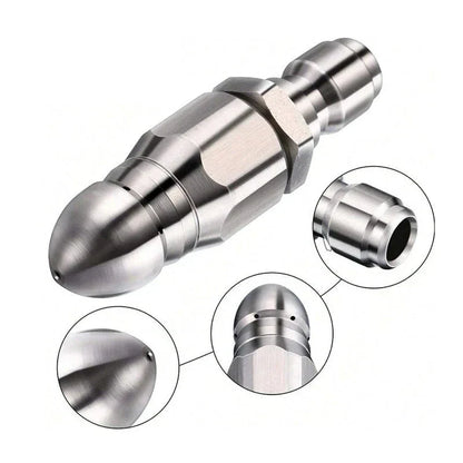 Belro pressure washer sewer jetter nozzle with 1/4 inch quick connector, suitable for cleaning drains and sewer lines.