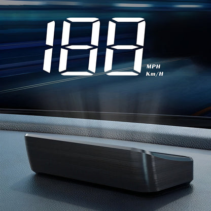 Digital car speedometer by Belro showing speed readings on a sleek electronic display in a close-up view.
