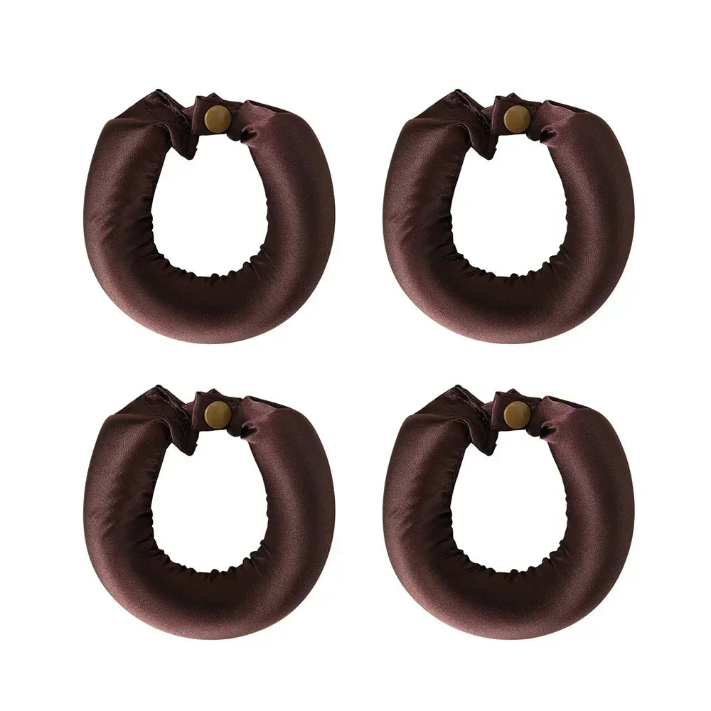Set of four brown satin headbands by Belro, heatless hair curlers for gentle, stylish hair styling accessories.