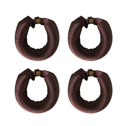 Set of four brown satin headbands by Belro, heatless hair curlers for gentle, stylish hair styling accessories.