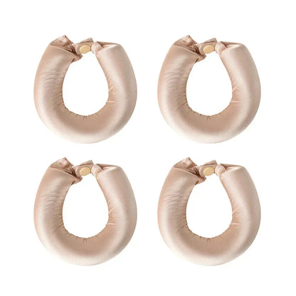 Set of four champagne satin headbands by Belro, heatless hair curlers for gentle, stylish hair styling accessories.