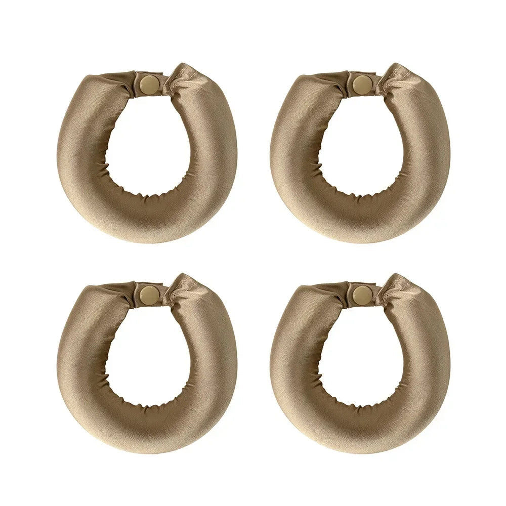 Set of four golden satin headbands by Belro, designed as heatless hair curlers for gentle, stylish hair accessory use.