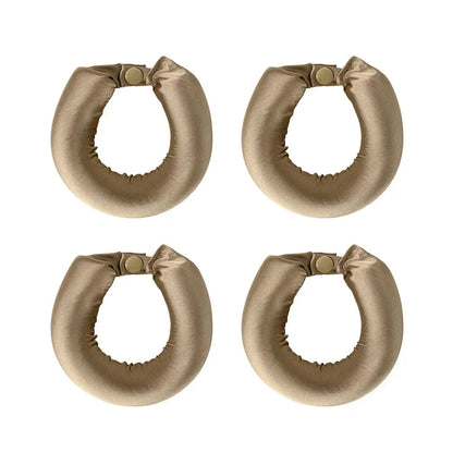 Set of four golden satin headbands by Belro, designed as heatless hair curlers for gentle, stylish hair accessory use.