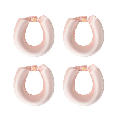 Set of four light pink satin headbands by Belro, heatless hair curlers for gentle, stylish hair curling accessories.