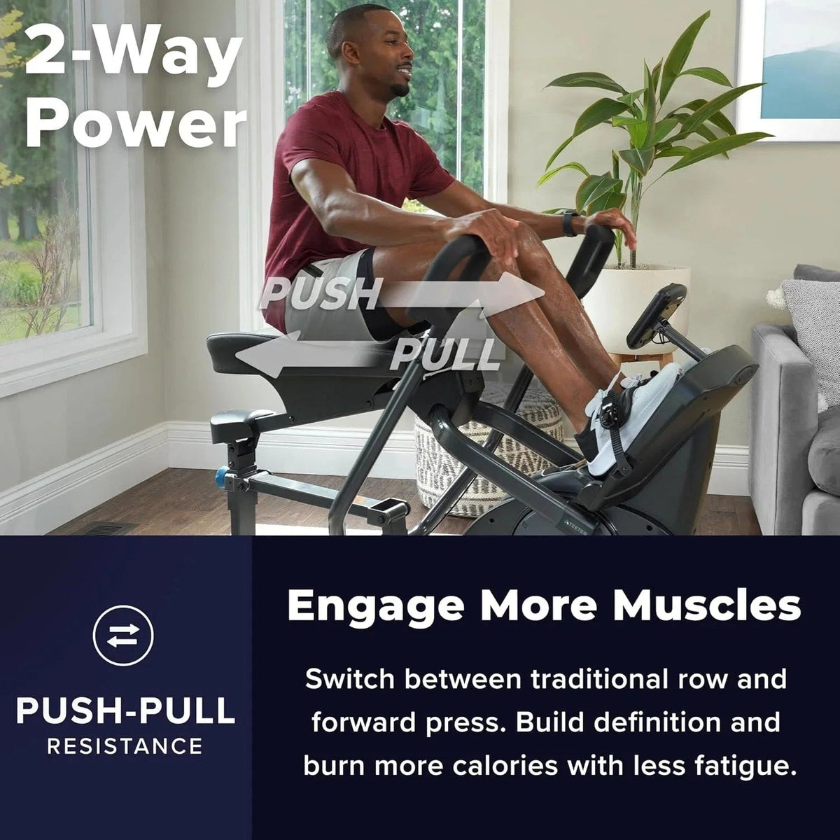 Casavibeo Teeter Power10 elliptical rower showing a sleek design with digital display and ergonomic handles for full-body workout.