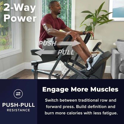 Casavibeo Teeter Power10 elliptical rower showing a sleek design with digital display and ergonomic handles for full-body workout.