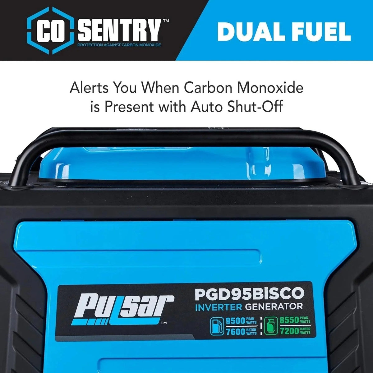 Casavibeo Pulsar PGD95BISCO inverter generator with compact design and control panel, ideal for portable power needs