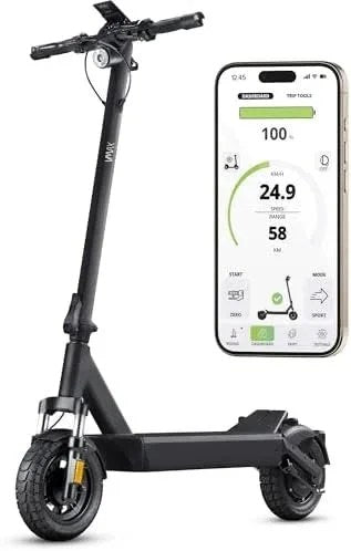Casavibeo VMAX VX4 electric scooter with sleek black frame, large wheels, and handlebar controls, ready for urban commuting.