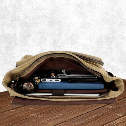 Belro men's canvas satchel messenger sling bag with adjustable strap and multiple compartments, ideal for everyday use.