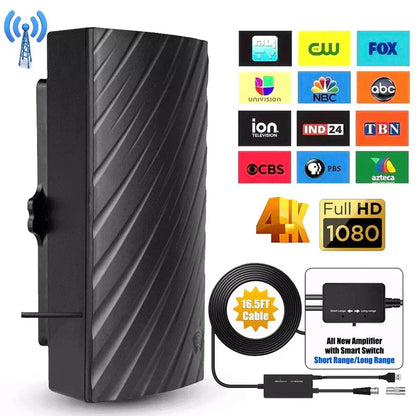 Belro long-range indoor HDTV 4K digital antenna with 600-mile range, designed for clear 1080p and 4K TV signal reception.