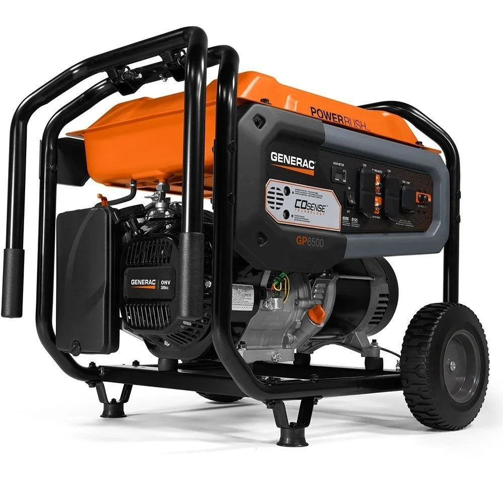 Casavibeo Generac GP6500 portable generator with black metal frame and control panel, suitable for outdoor power needs.