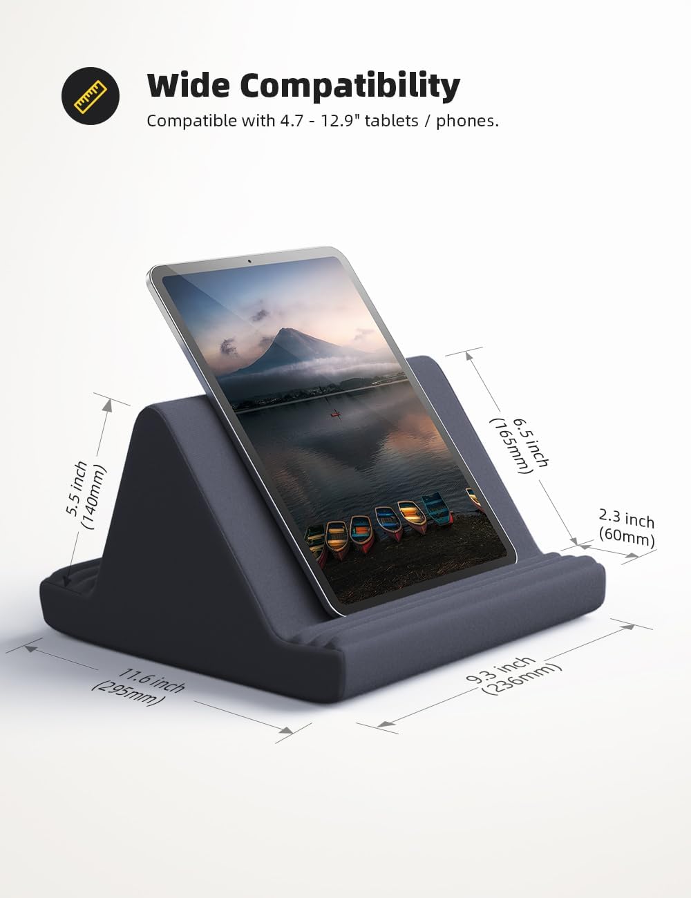 Belro tablet pillow stand supporting all tablets, soft cushion with adjustable angle for comfortable viewing and hands-free use.