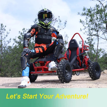 Casavibeo X-Pro Rover 50 go-kart with black frame, racing seat, and steering wheel, designed for young drivers and outdoor fun.