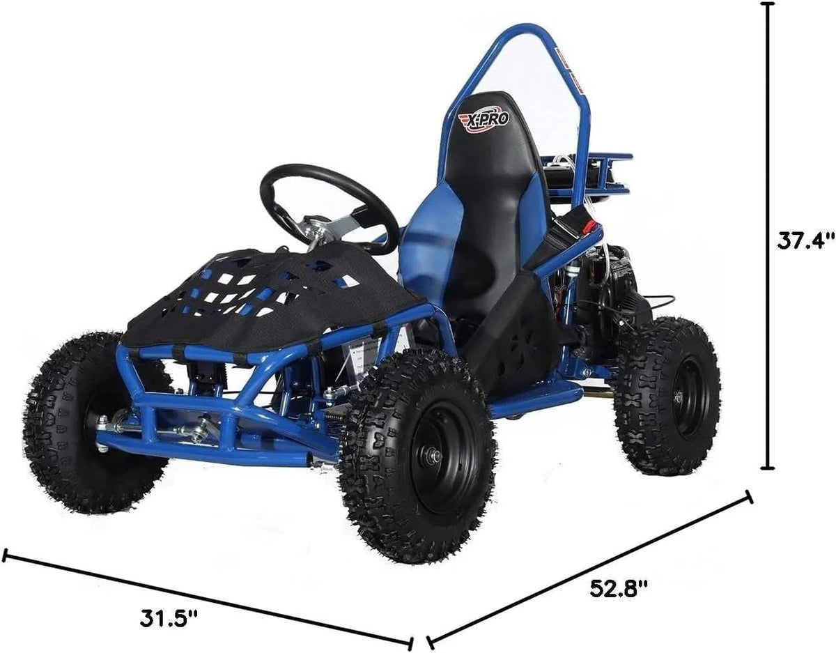 Casavibeo X-Pro Rover 50 Go Kart showing a sleek, black and red go-kart with sturdy wheels and a sporty design.