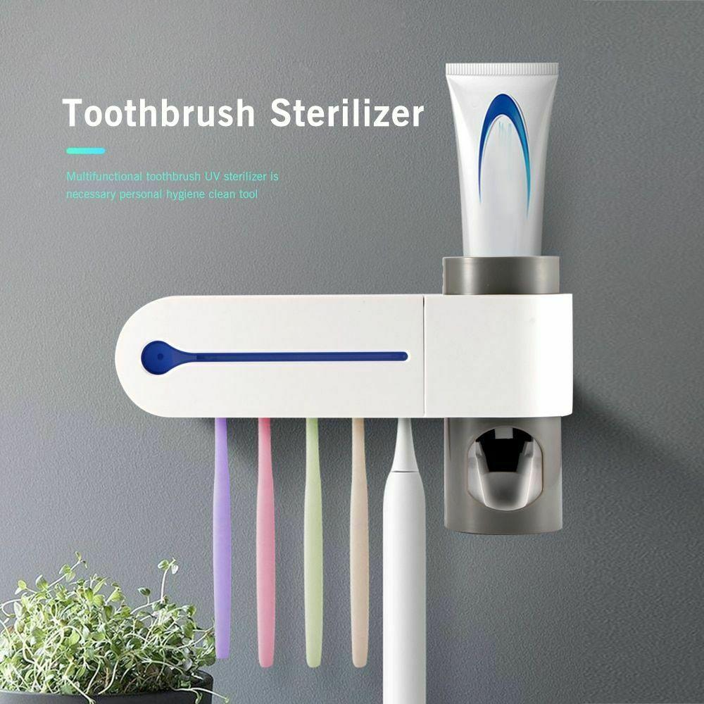 Belro UV light toothbrush sterilizer and toothpaste dispenser, compact oral care device with built-in sterilization and toothpaste storage.